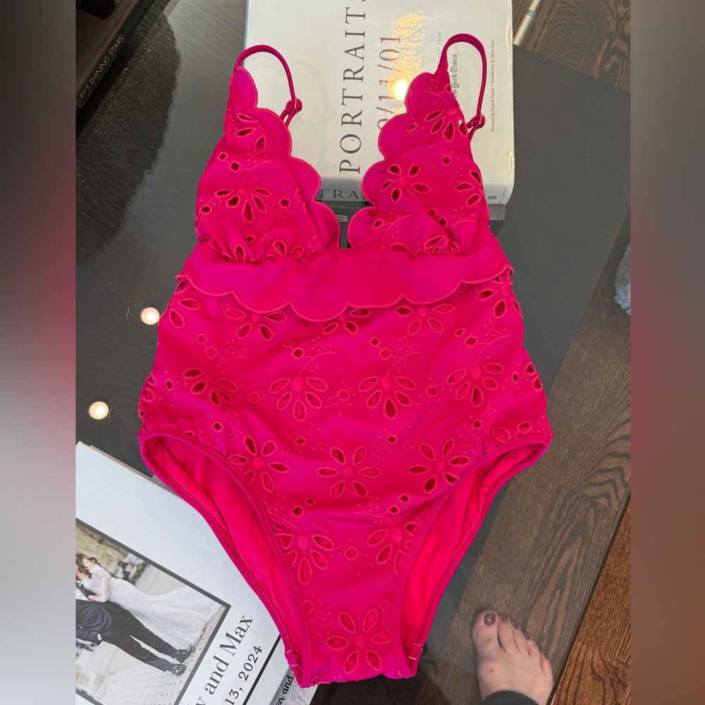 New Gibattista Valli Vibrant Pink One-Piece eyelet Swimsuit